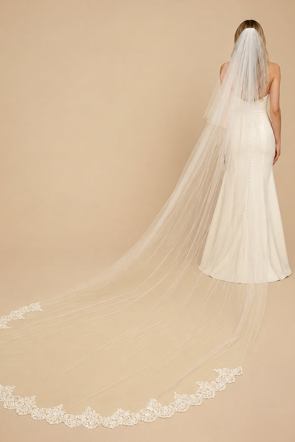 Vintage Tulle Two - Tier Bridal Veil Wedding Veil With Lace in Ivory - SHE IS ME Wedding Veils