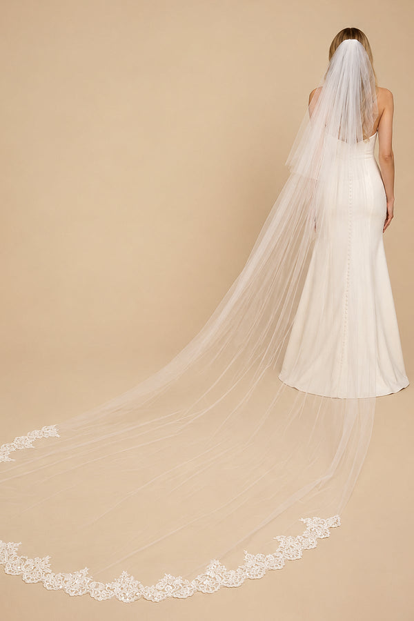 Vintage Tulle Two - Tier Bridal Veil Wedding Veil With Lace in White - SHE IS ME Wedding Veils