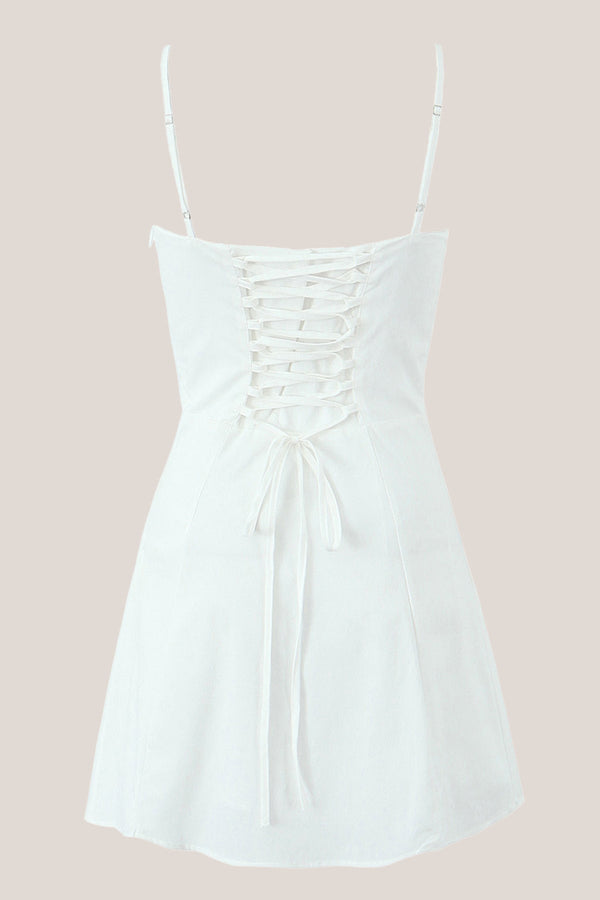 Warm A - Line Square Neck Cotton Mini Dress in White - SHE IS ME Dresses