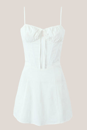 Warm A - Line Square Neck Cotton Mini Dress in White - SHE IS ME Dresses