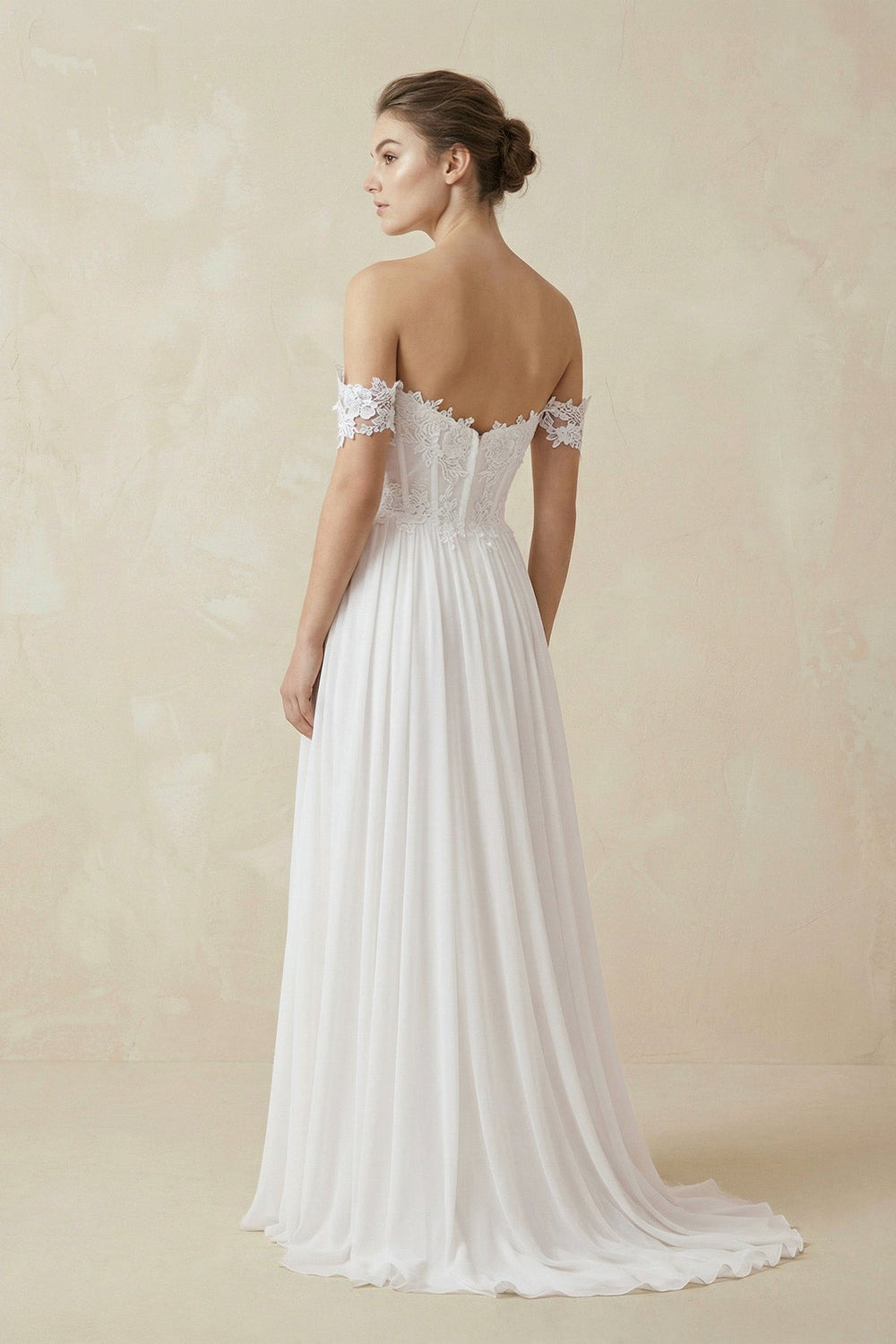 White A line Chiffon Off - Shoulder Wedding Dress - SHE IS ME Wedding Dresses