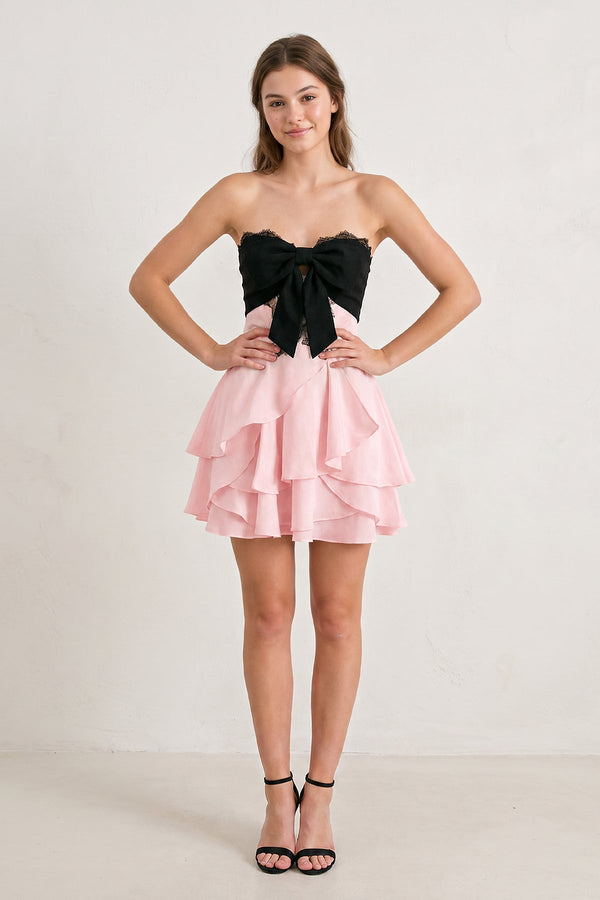 Pink Sweetheart A-Line Ruffled Chiffon Homecoming Dress with Bow (2) | SHEISME
