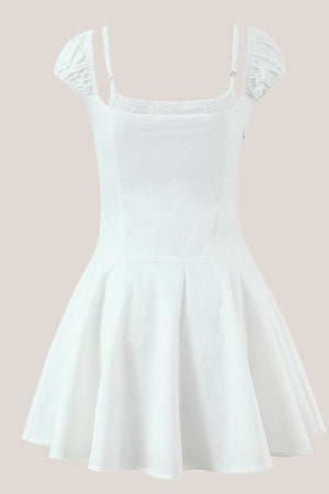 White Cap Sleeves A - Line Cotton Mini Dress - SHE IS ME Dresses