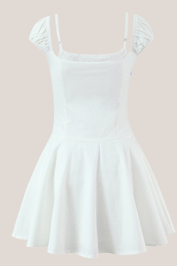 White Cap Sleeves A - Line Cotton Mini Dress - SHE IS ME Dresses