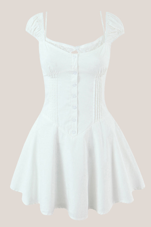 White Cap Sleeves A-Line Cotton Mini Dress – Dress by SHEISME | Available at SHEISME
