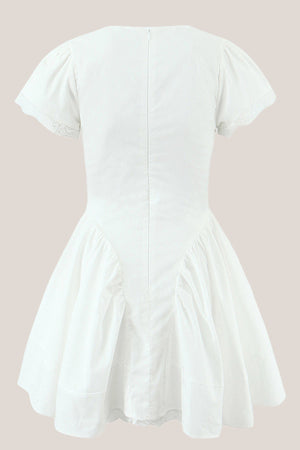 White Cotton A - Line V - Neck Mini Dress - SHE IS ME Dresses