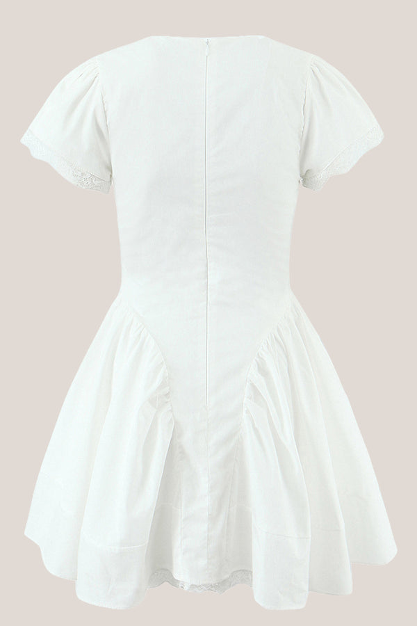 White Cotton A - Line V - Neck Mini Dress - SHE IS ME Dresses