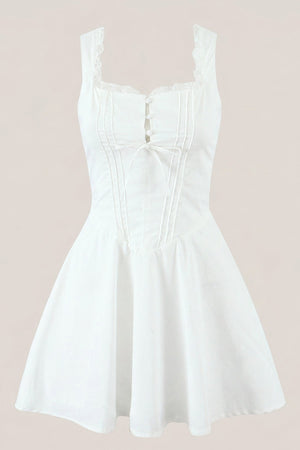 White Cotton Ruffled A - Line Mini Dress - SHE IS ME Dresses
