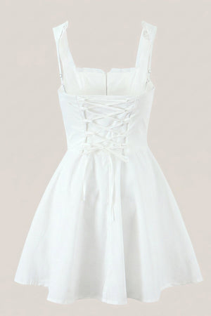 White Cotton Ruffled A - Line Mini Dress - SHE IS ME Dresses