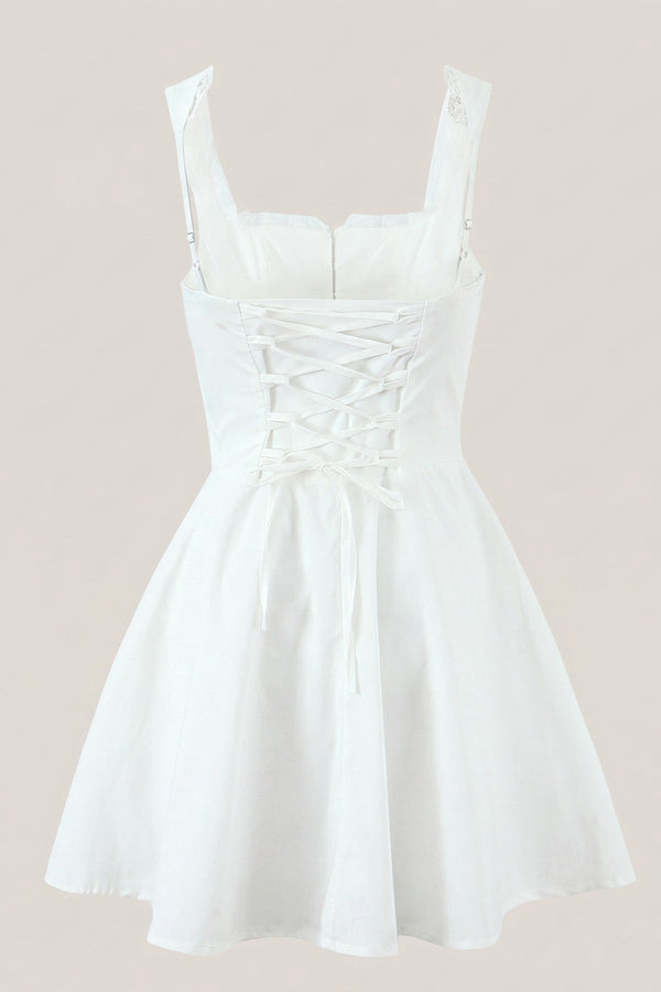 White Cotton Ruffled A - Line Mini Dress - SHE IS ME Dresses