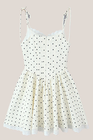 White Polka Dot Cotton A - Line Mini Dress - SHE IS ME Dresses