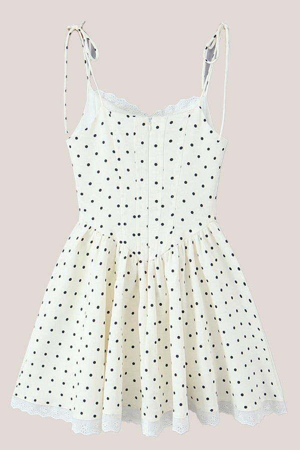 White Polka Dot Cotton A - Line Mini Dress - SHE IS ME Dresses