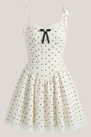 White Polka Dot Cotton A - Line Mini Dress - SHE IS ME Dresses