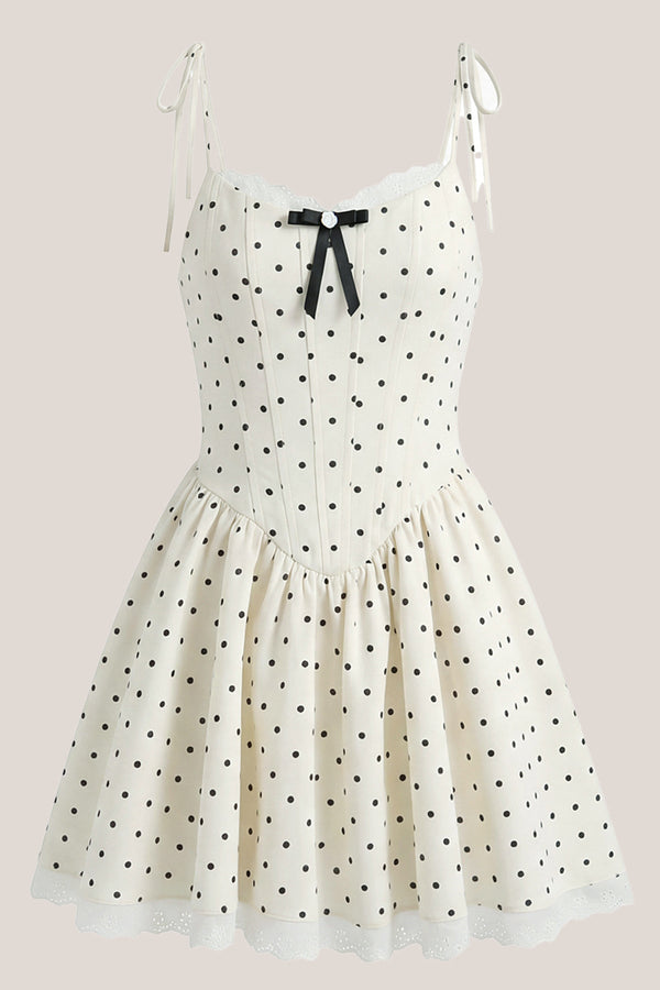 White Polka Dot Cotton A - Line Mini Dress - SHE IS ME Dresses