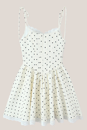 White Polka Dot Cotton A-Line Mini Dress