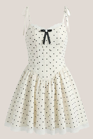 White Polka Dot Cotton A-Line Mini Dress