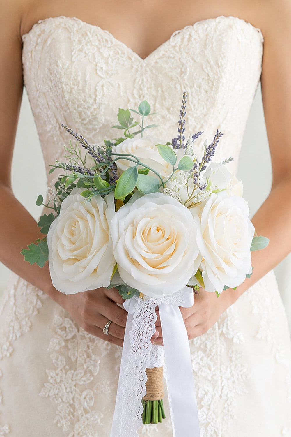 White Silk Rose Peony Cascade Wedding Bouquet Flowers - SHE IS ME Accessories