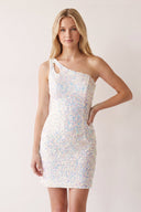 White Sparkly Bodycon One Shoulder Sequins Mini Party Dresses with Keyhole | SHEISME