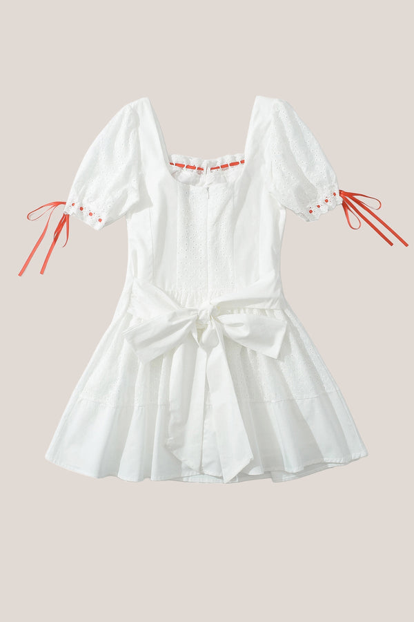 White Square Neck Cotton A - Line Mini Dress - SHE IS ME Dresses