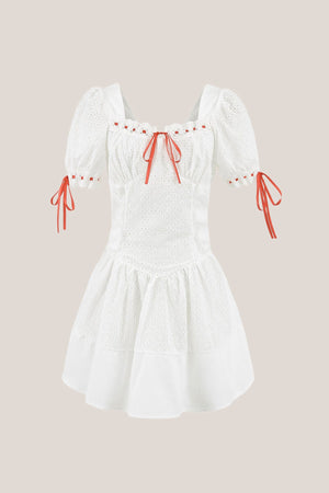 White Square Neck Cotton A - Line Mini Dress - SHE IS ME Dresses