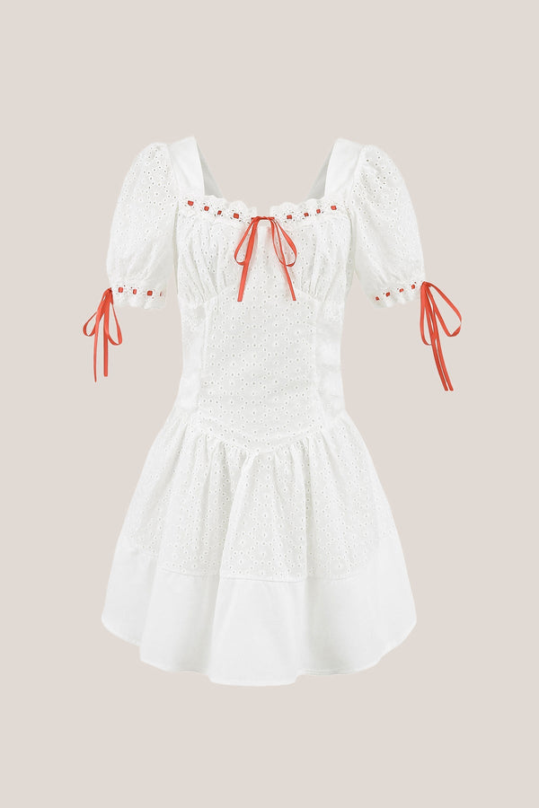 White Square Neck Cotton A - Line Mini Dress - SHE IS ME Dresses