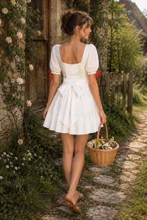 White Square Neck Cotton A - Line Mini Dress - SHE IS ME Dresses