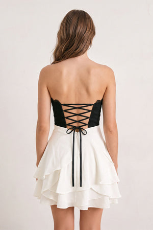White Sweetheart A-Line Ruffled Chiffon Homecoming Dress with Bow | SHEISME