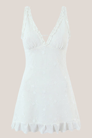 White V - Neck Tulle Ruffled A - Line Mini Dress - SHE IS ME Dresses