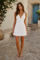 White V - Neck Tulle Ruffled A - Line Mini Dress - SHE IS ME Dresses