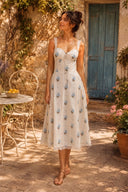 White Warm Rose Print Cotton Ruffled Midi Dress - SHE IS ME Dresses