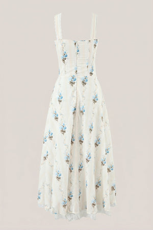 White Warm Rose Print Cotton Ruffled Midi Dress - SHE IS ME Dresses