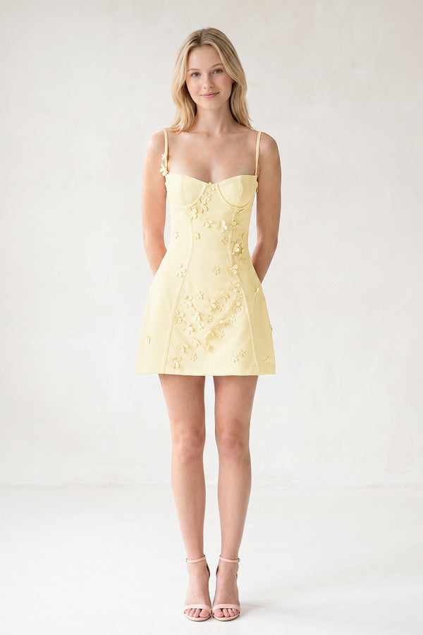 Yellow A-Line Appliqued Spaghetti Straps Short Homecoming Dress (5) | SHEISME