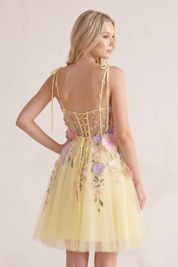 Yellow A-Line Bloom Mini Homecoming Dress | SHEISME