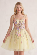 Yellow A-Line Bloom Mini Homecoming Dress | SHEISME