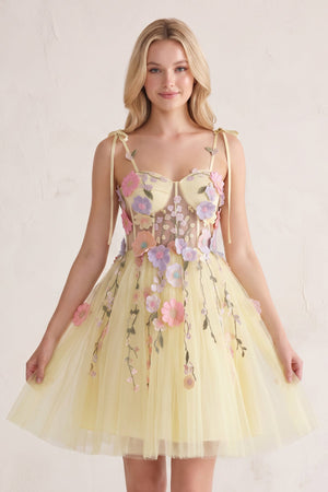 Yellow A-Line Bloom Mini Homecoming Dress | SHEISME