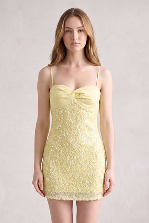 Yellow Bodycon Spaghetti Straps Short Homecoming Dress With Sequins (3) | SHEISME