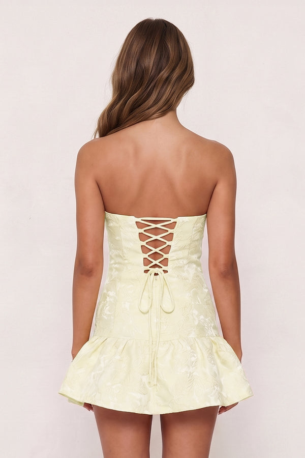 Yellow Candy Pink Sweetheart Jacquard A-Line Ruffled Homecoming Dress (2) | SHEISME