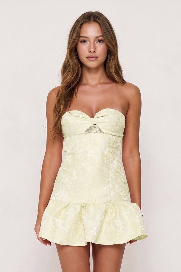 Yellow Candy Pink Sweetheart Jacquard A-Line Ruffled Homecoming Dress | SHEISME