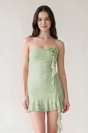 Sage Green Chiffon 3D Flower Homecoming Dress With Ribbon | SHEISME