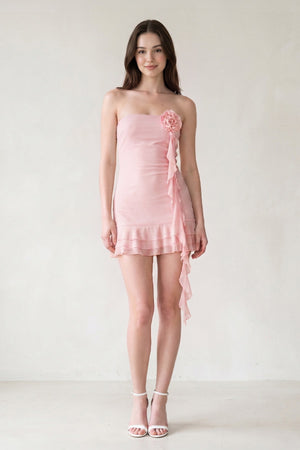 Pink Chiffon 3D Flower Homecoming Dress With Ribbon | SHEISME