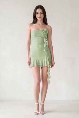 Sage Green Chiffon 3D Flower Homecoming Dress With Ribbon | SHEISME