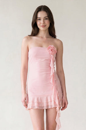Pink Chiffon 3D Flower Homecoming Dress With Ribbon | SHEISME