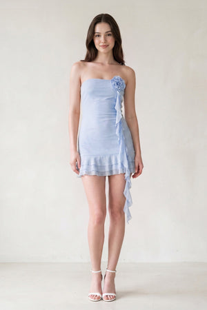 Blue Chiffon 3D Flower Homecoming Dress With Ribbon | SHEISME