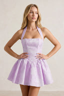 Lavender Halter Jacquard Ruched A-Line Homecoming Dress | SHEISME