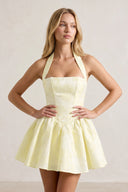 Yellow Halter Jacquard Ruched A-Line Homecoming Dress - SHEISME