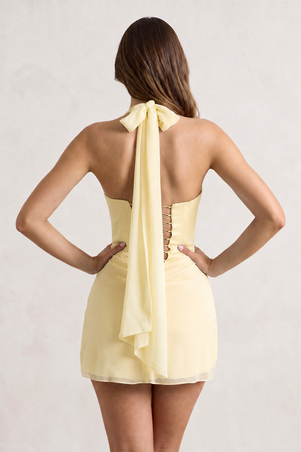 Yellow Halter Sheath Satin Chiffon Homecoming Dress | SHEISME