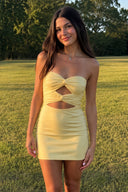 Yellow Sweetheart Sheath Short Homecoming Dresses With Keyhole - SHEISME