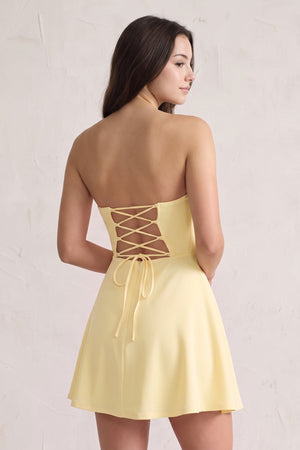 Yellow Lace Sweetheart A-Line Linen Short Homecoming Dress (4) | SHEISME