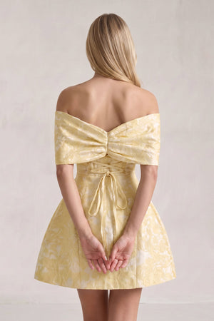 Yellow Off The Shoulder Jacquard A Line Homecoming Dress With Appliques (2) | SHEISME