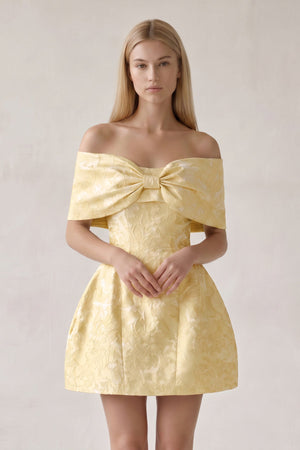 Yellow Off The Shoulder Jacquard A Line Homecoming Dress With Appliques | SHEISME